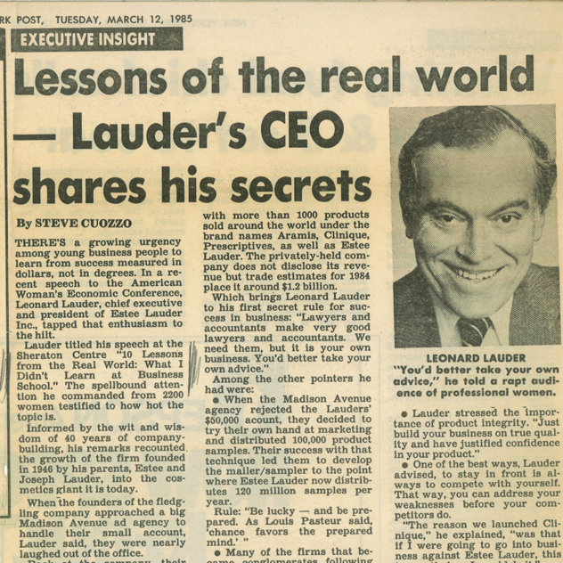 NY Post newspaper article about Leonard Lauder
