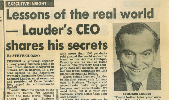 NY Post newspaper article about Leonard Lauder